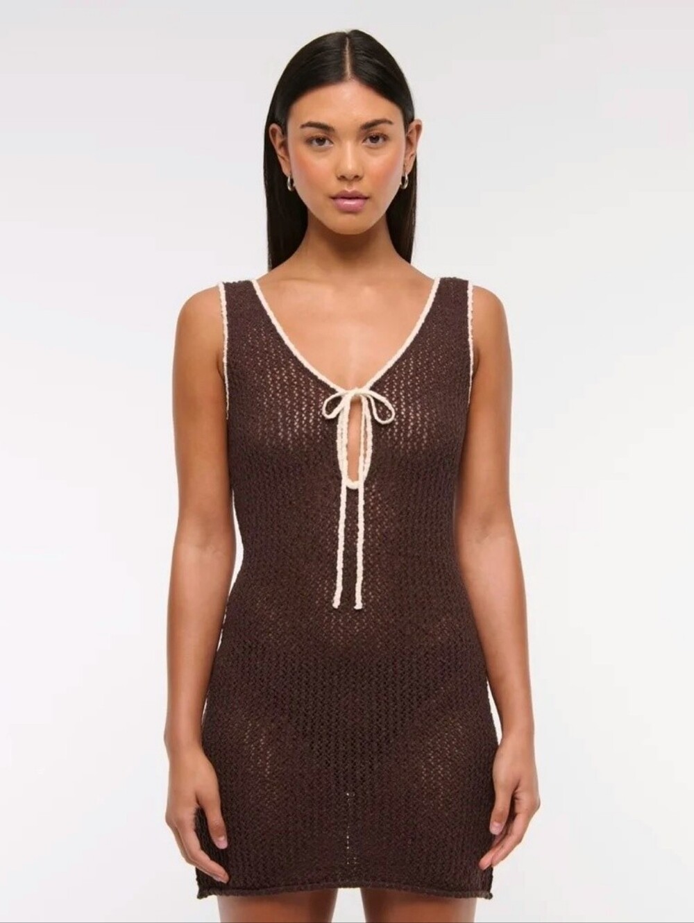 Abercrombie and Fitch brown Crochet knit Mini Dress Coverup sheer women's XS NWT